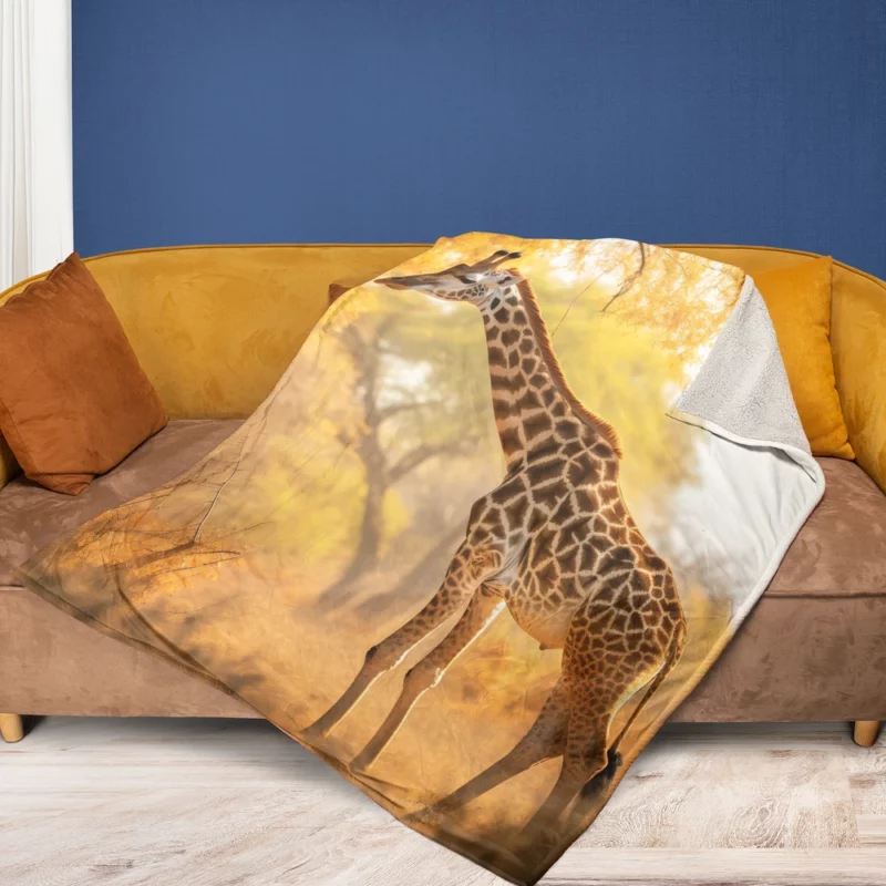 Giraffe Among Falling Leaves Fleece Blanket 1