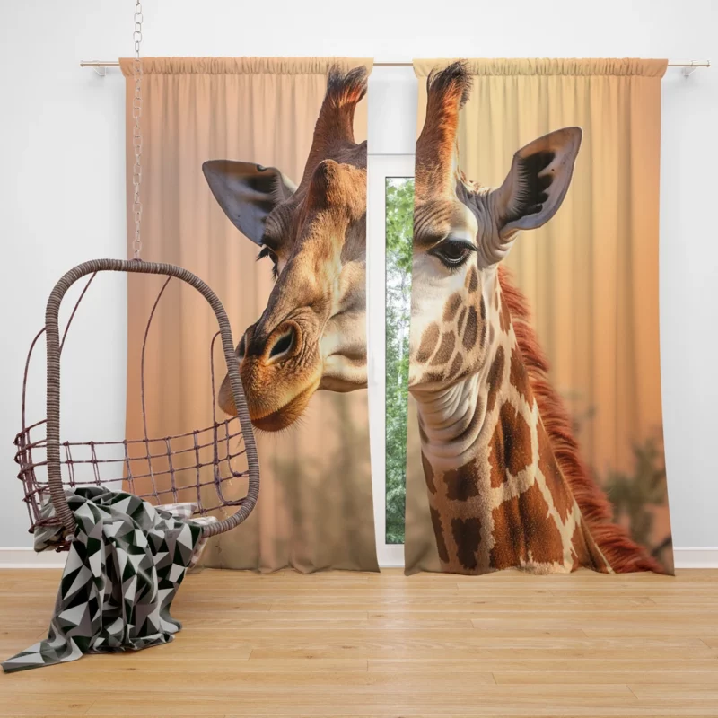 Giraffe Head Portrait Window Curtain