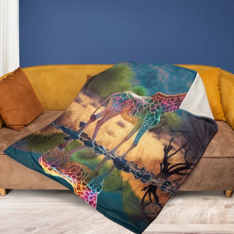Giraffe Pond Reflection Fleece Blanket 1