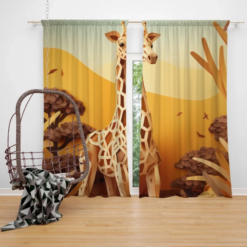 Giraffe in a Grassy Field Window Curtain