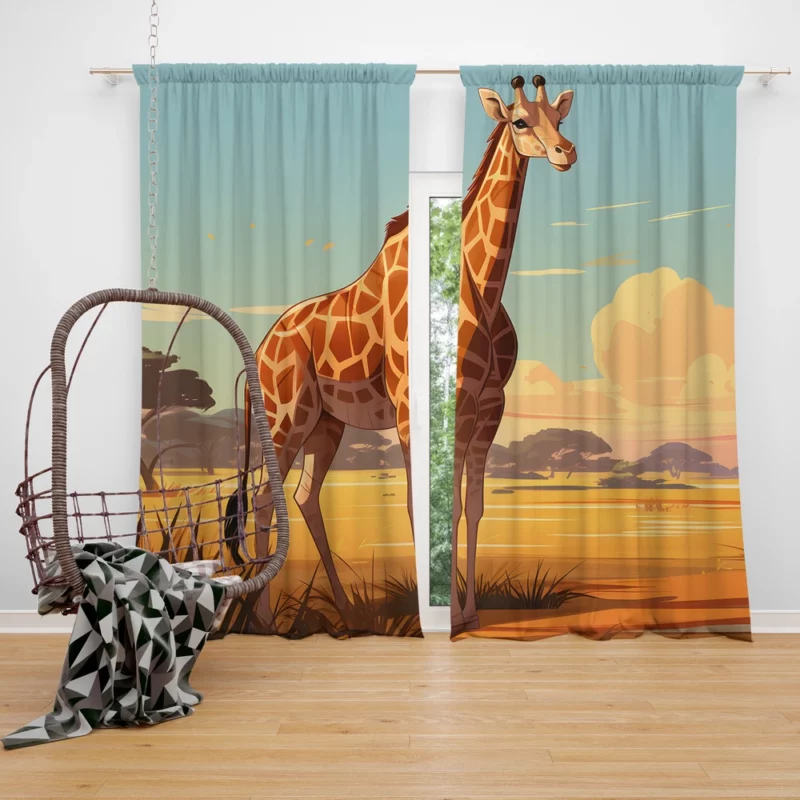 Giraffe in the Savannah Window Curtain
