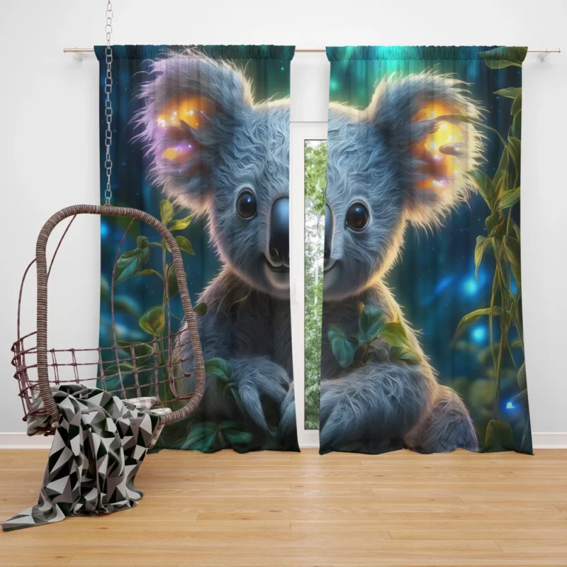 Glowing Koala in Magical Garden Window Curtain