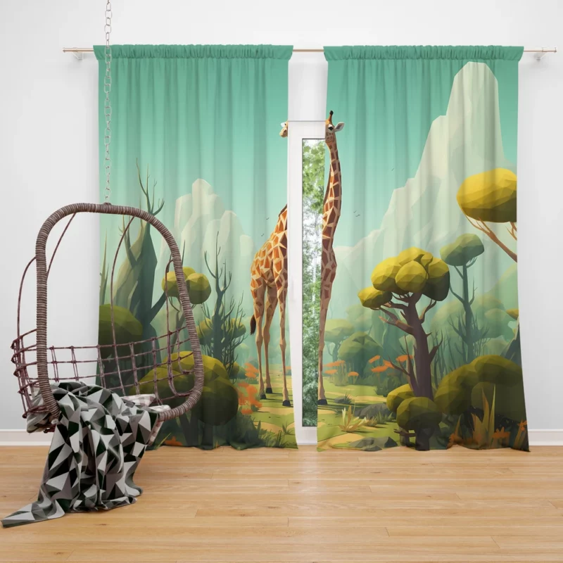 Isometric Giraffe Illustration Window Curtain