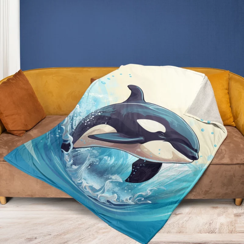 Jumping Orca Cartoon Fleece Blanket 1