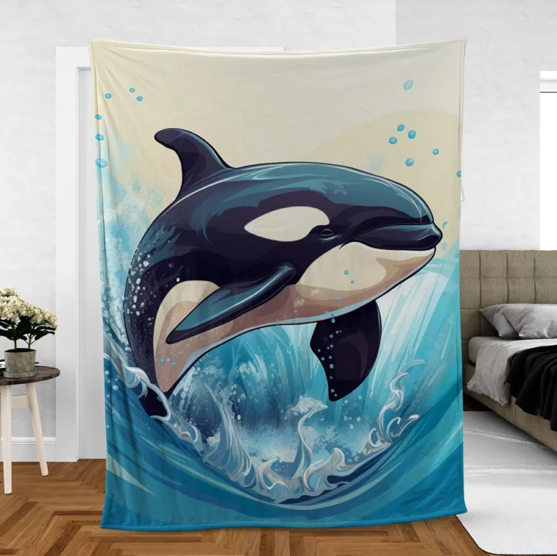 Jumping Orca Cartoon Fleece Blanket
