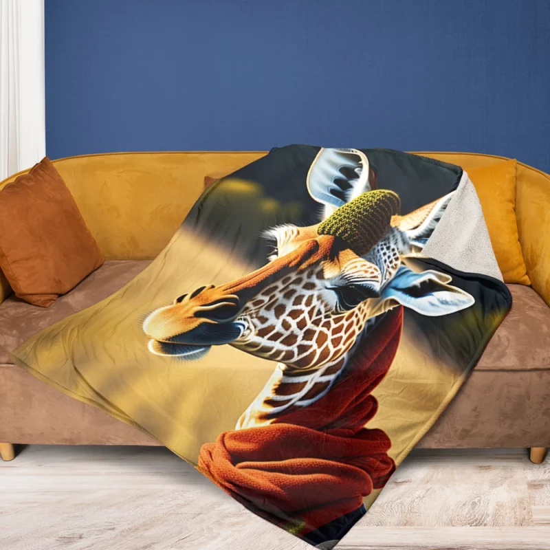 Knitted Scarf on a Giraffe Fleece Blanket 1
