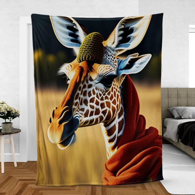 Knitted Scarf on a Giraffe Fleece Blanket