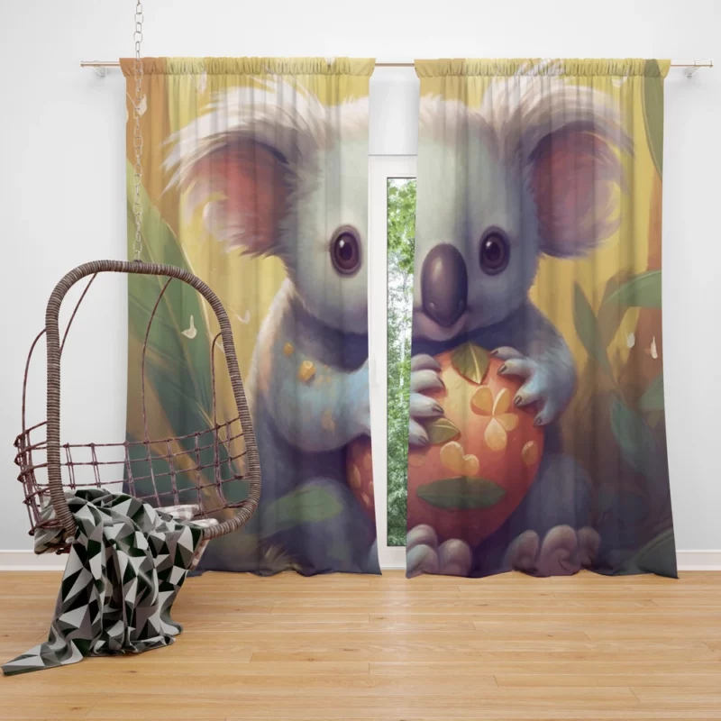 Koala Holding Heart Object Window Curtain
