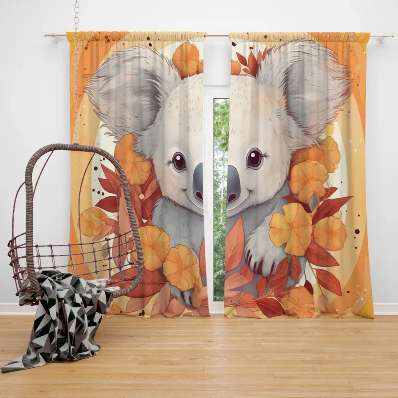 Koala Surrounded by Leaves Window Curtain