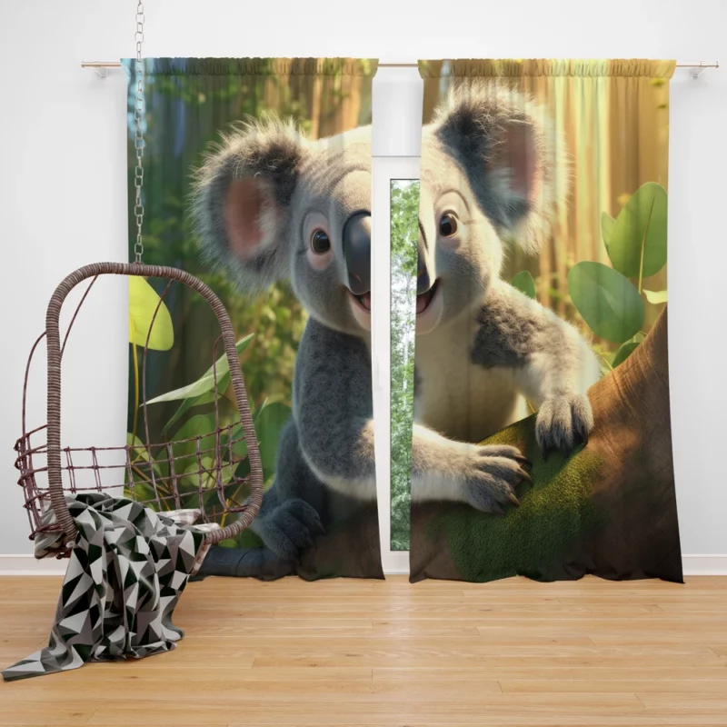 Koala in Eucalyptus Forest Window Curtain