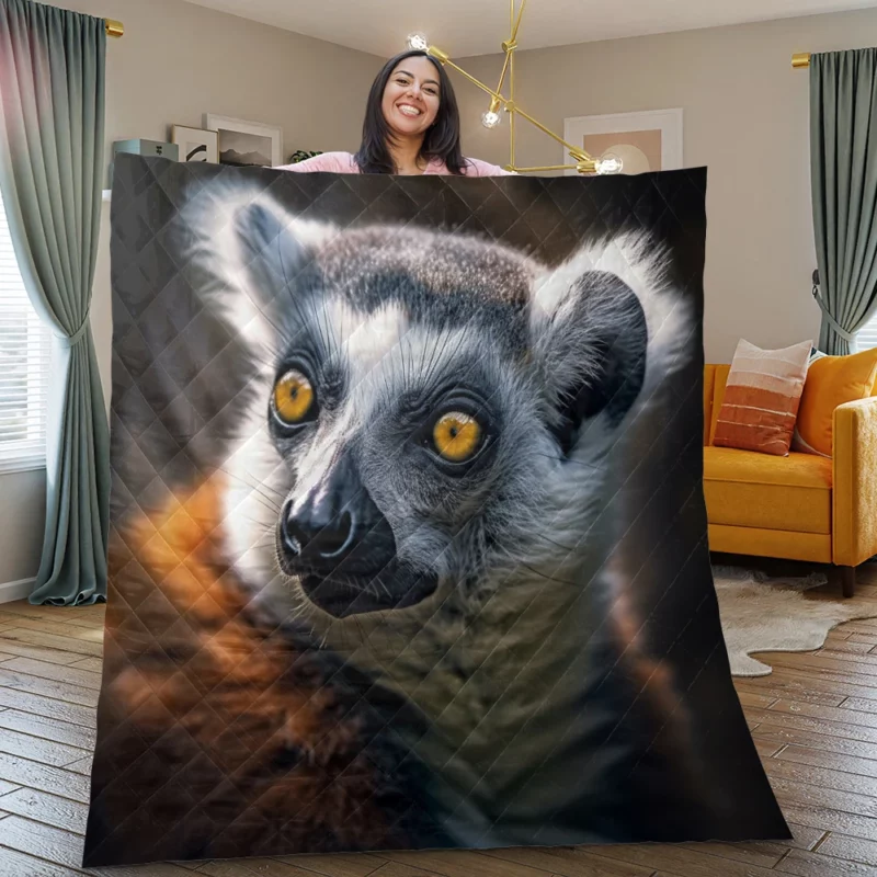 Luminous Lemur Portrait Quilt Blanket