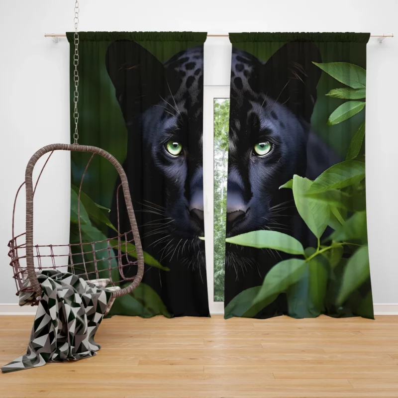 Magnificent Black Panther in Jungle Window Curtain