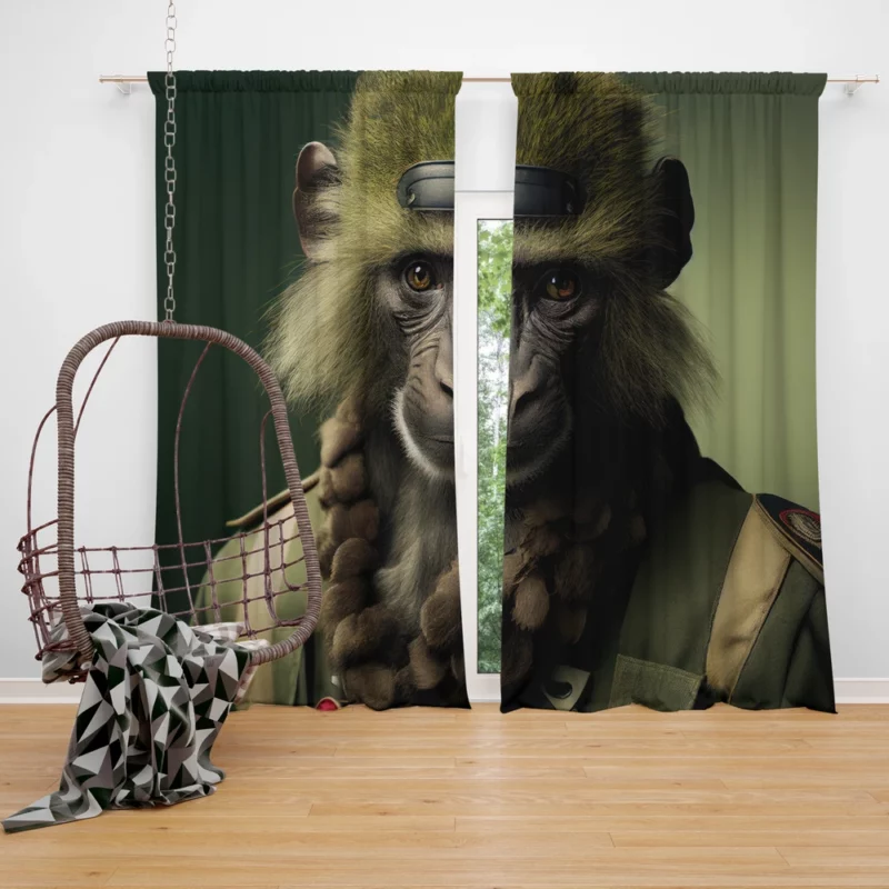 Monkey in Green Clothes Window Curtain