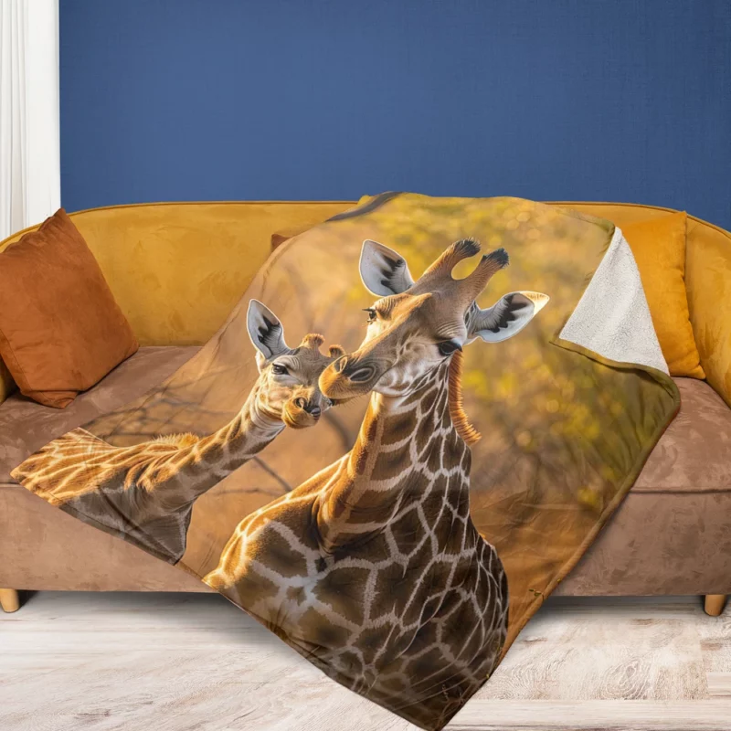 Mother and Baby Giraffe Fleece Blanket 1