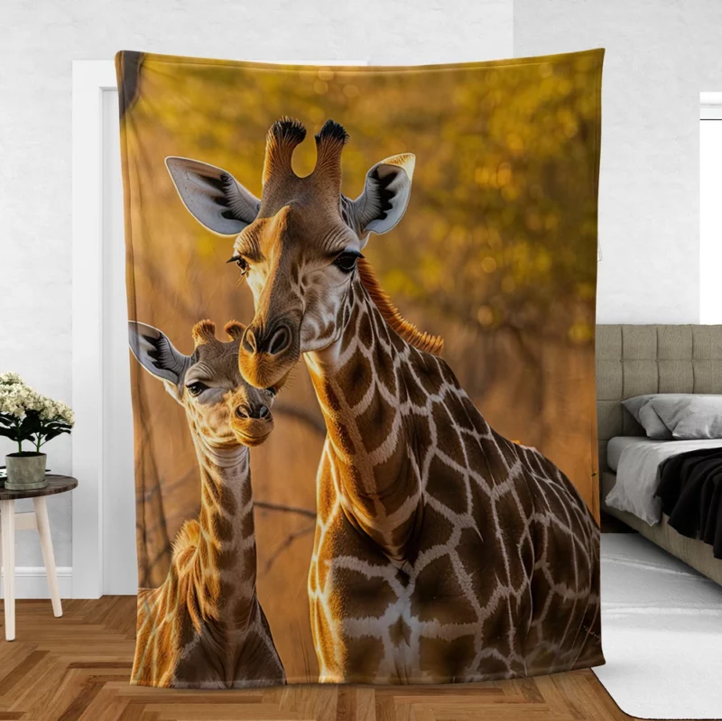 Mother and Baby Giraffe Fleece Blanket
