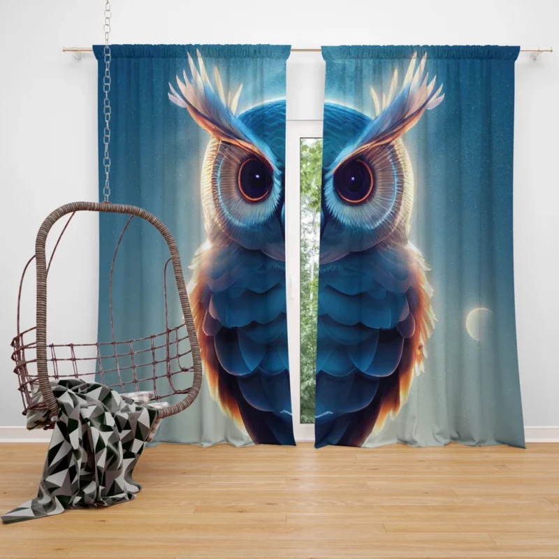 Orange-Eyed Owl Painting Window Curtain