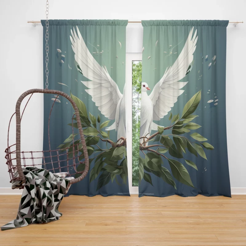 Peace Themed Background With Doves Window Curtain