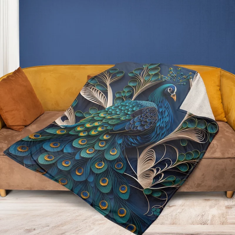 Peacock Artwork Fleece Blanket 1