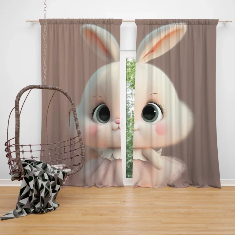 Playful Cartoon Bunny Window Curtain