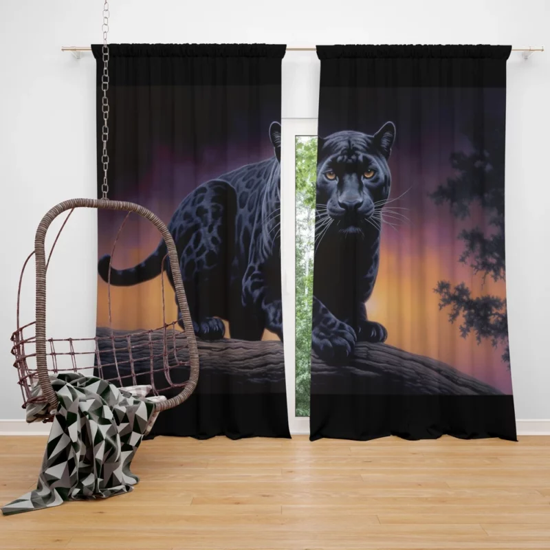 Portrait of a Malaysian Black Panther Window Curtain