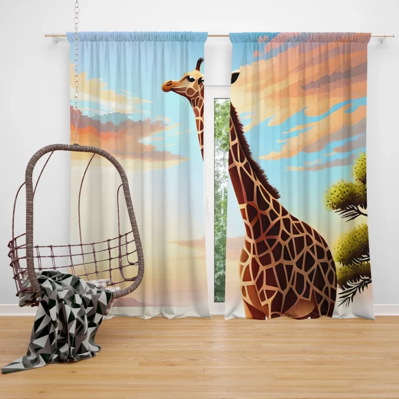 Psychedelic Giraffe Illustration Window Curtain