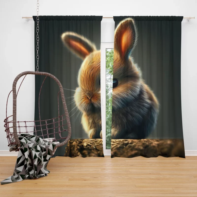 Rabbit Sitting on Rock Window Curtain