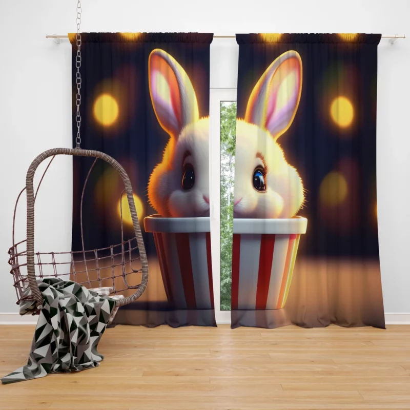 Rabbit With Striped Cup Window Curtain