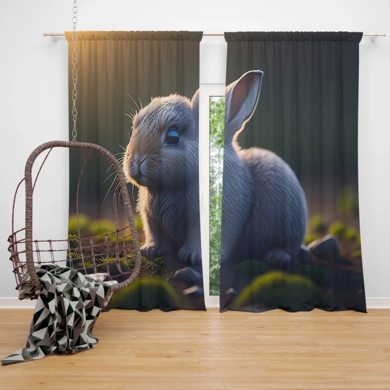 Rabbit in Grassland Window Curtain