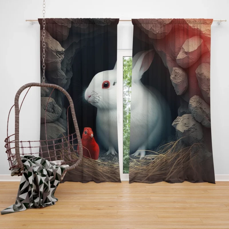 Red Bird and White Rabbit Window Curtain