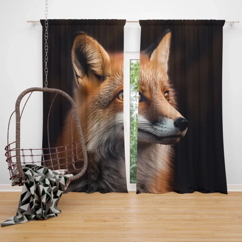 Red Fox Close-Up Window Curtain