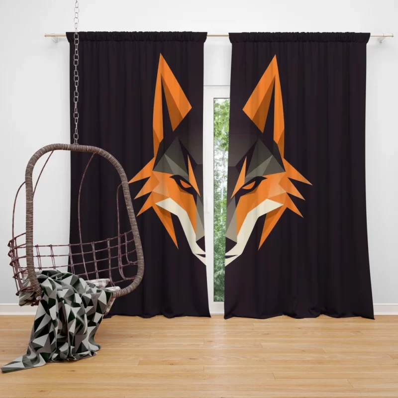 Red Fox Head Black Close-up Window Curtain