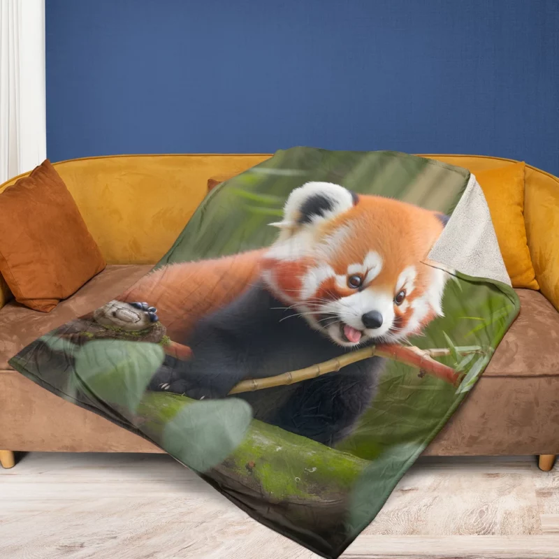 Red Panda Feasting in the Bamboo Forest Fleece Blanket 1