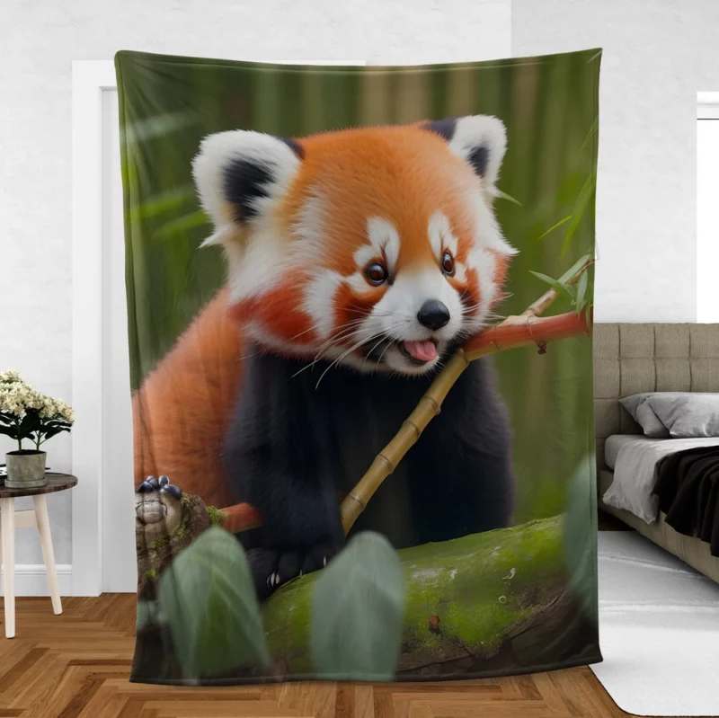 Red Panda Feasting in the Bamboo Forest Fleece Blanket