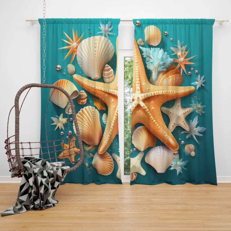 Seaside Starfish Vector Clip Art Window Curtain