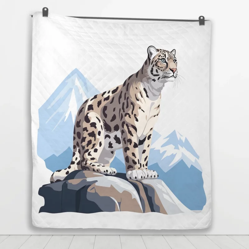 Snow Leopard in 2D Illustration Quilt Blanket 1
