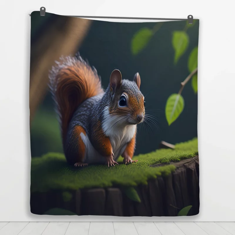 Squirrel on a Tree Stump with Bushy Tail Quilt Blanket 1