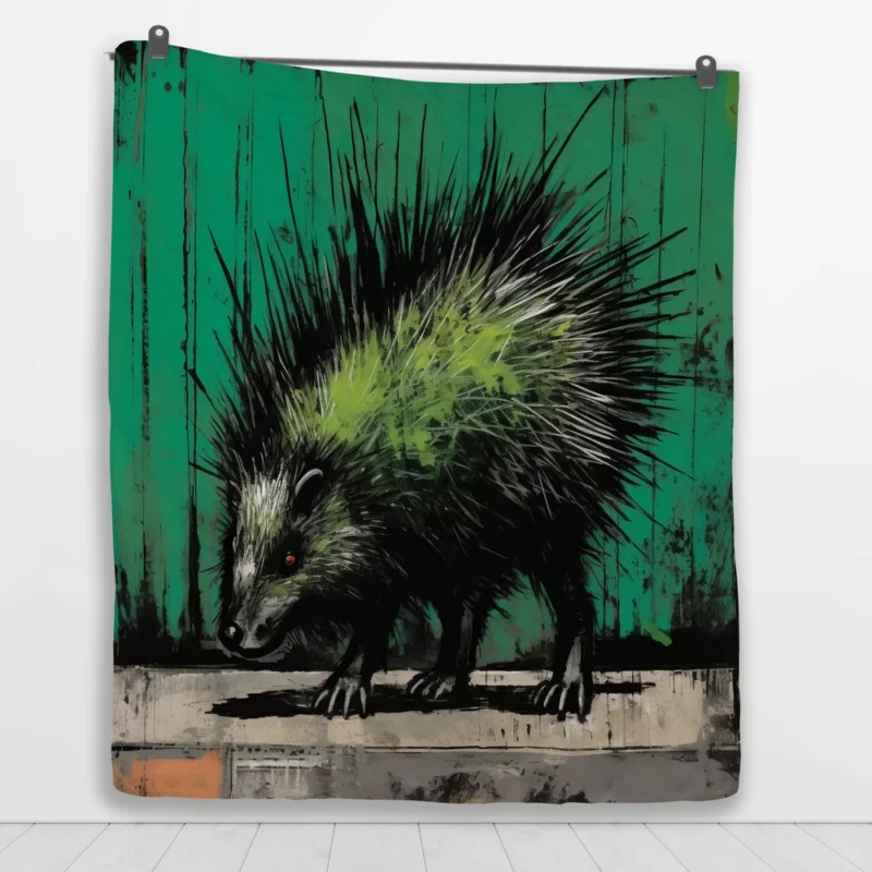 Steampunk-Styled Green Porcupine Painting Quilt Blanket 1