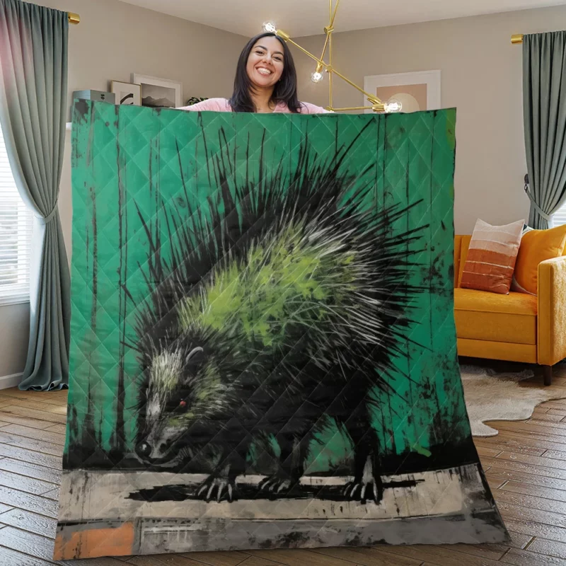 Steampunk-Styled Green Porcupine Painting Quilt Blanket