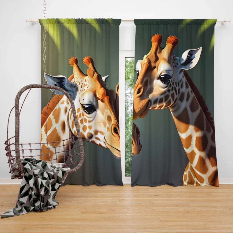 Two Giraffes Touching Heads Window Curtain