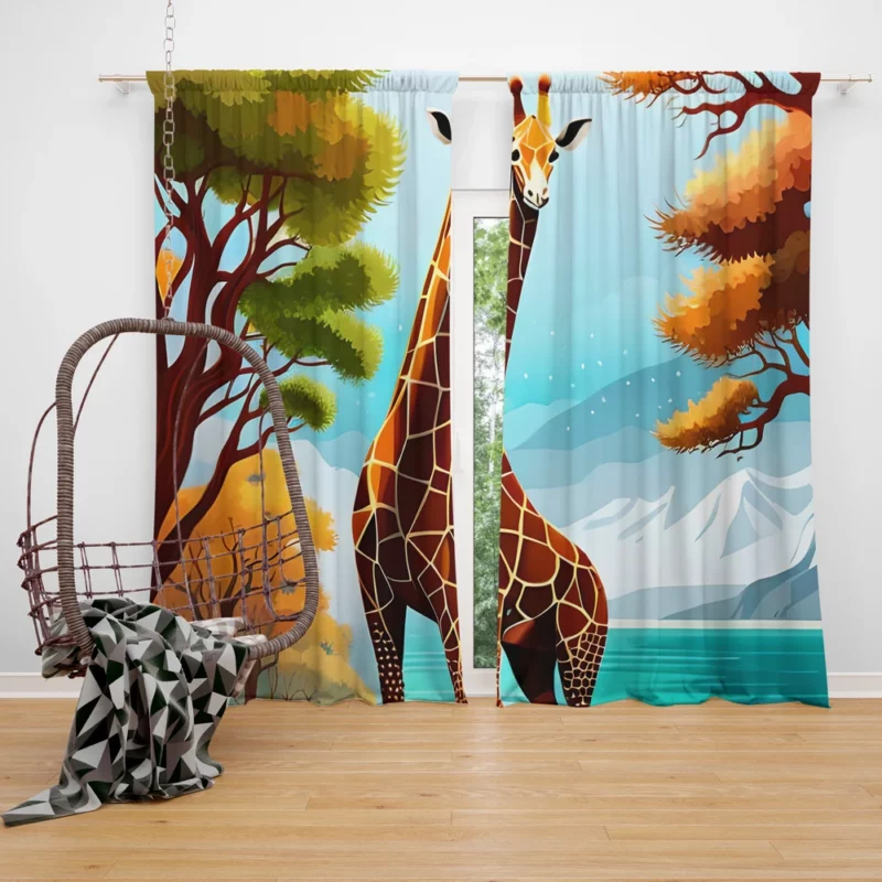 Vibrant 3D Giraffe Window Curtain
