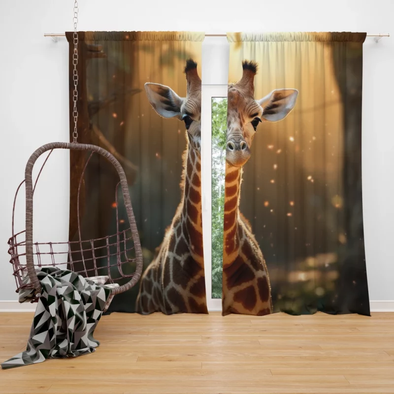 Whimsical Giraffe and Girl Window Curtain