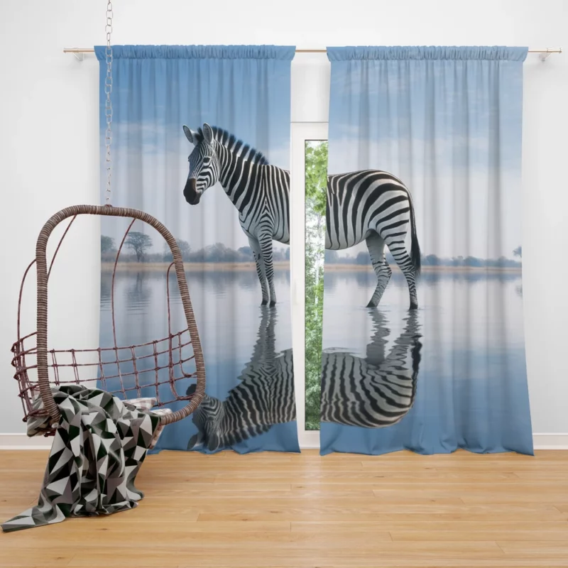 Zebra Reflection in Water Window Curtain