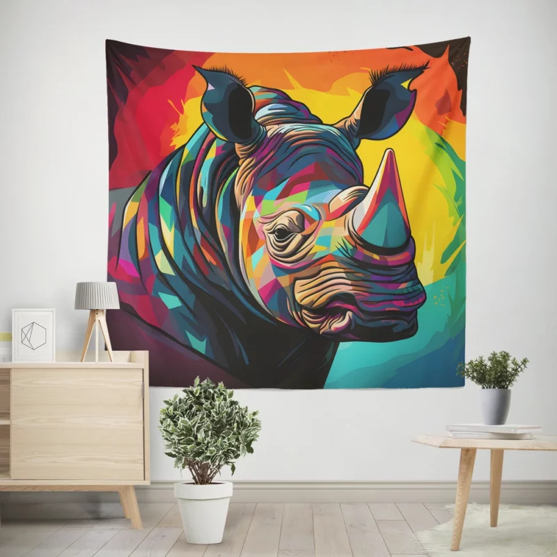 Abstract Cubist Rhino Wall Tapestry