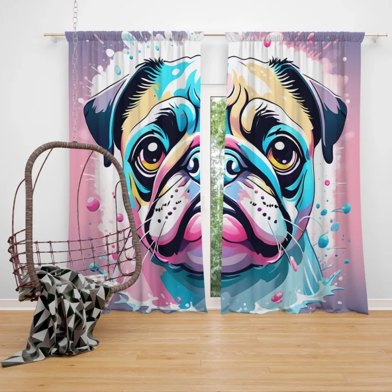 Adorable Wrinkles Pug Dog Charm Curtain
