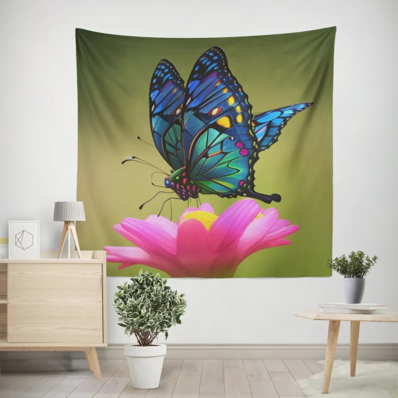 Blue Butterfly in Sunlight Wall Tapestry