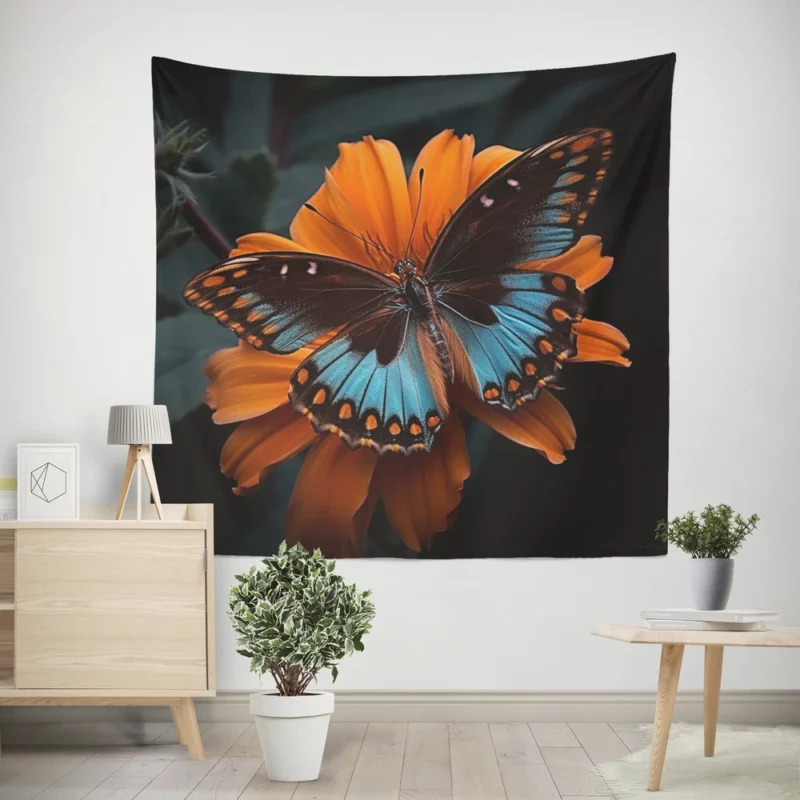 Blue Butterfly in the Garden Wall Tapestry