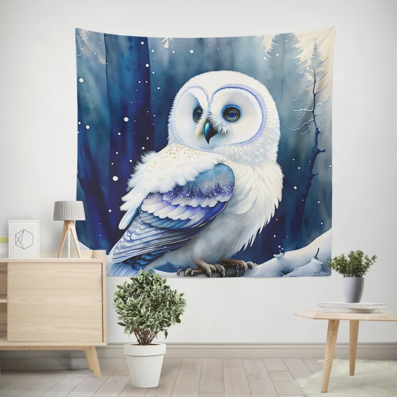 Blue Eyed Owl Painting Wall Tapestry