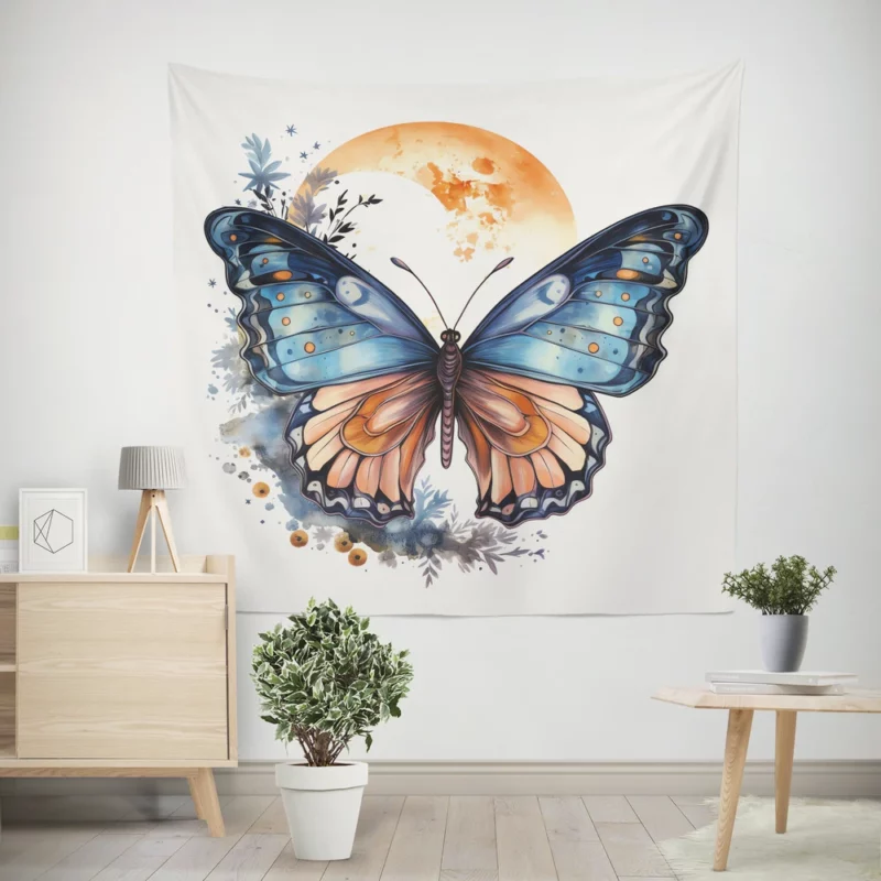Butterfly Fairytale Illustration Wall Tapestry
