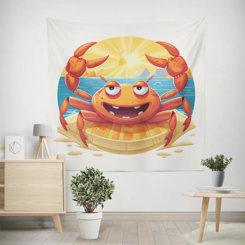 Cartoon Crab Logo Wall Tapestry
