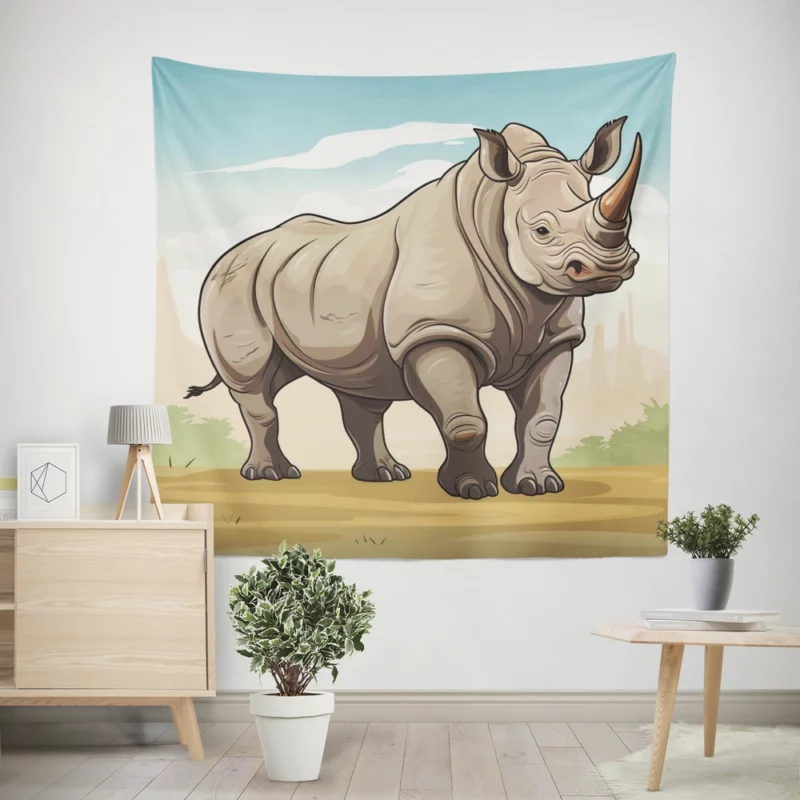 Cartoon Vector Rhino Wall Tapestry